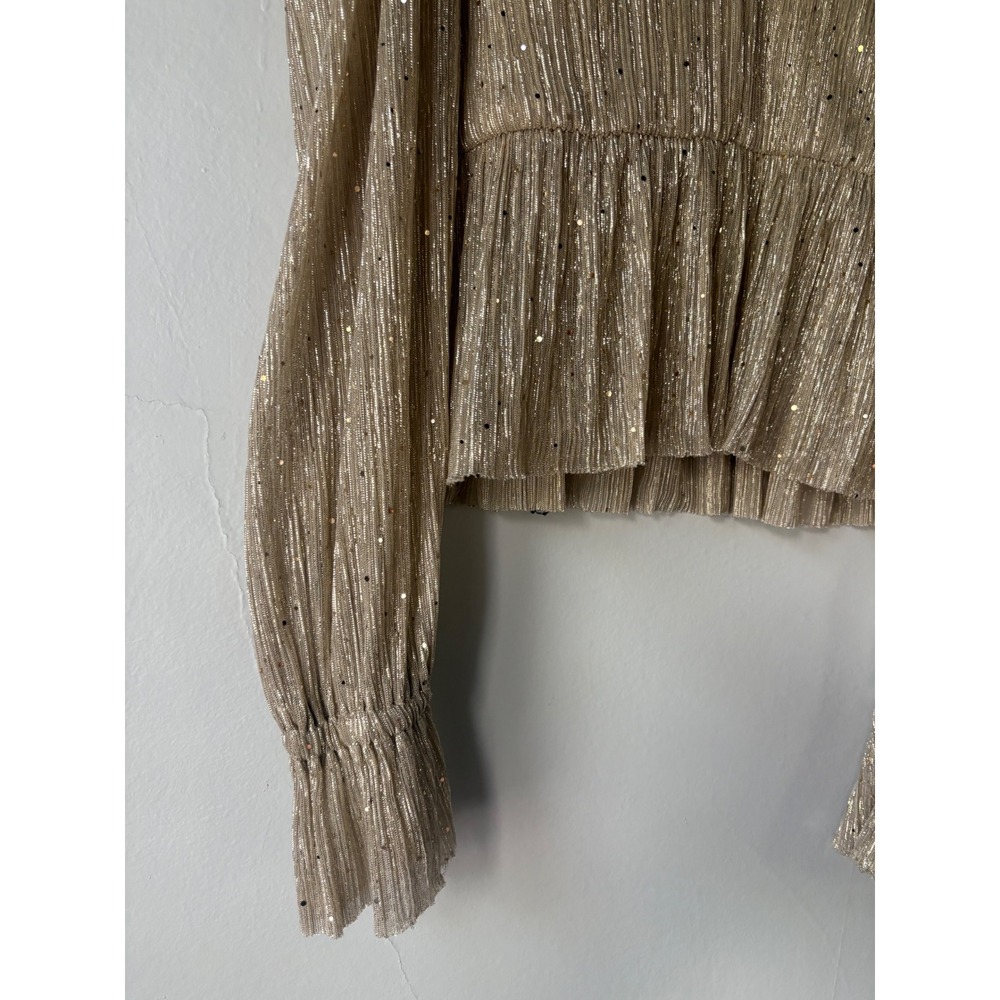Sabina Musayev Liya Blouse Gold Metallic Pleated Peplum Top Size Large - Picture 7 of 10